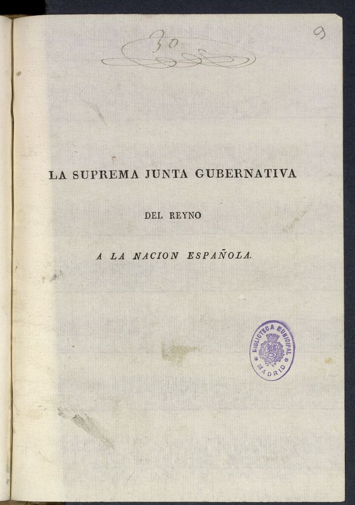 Miniatura de La Suprema Junta Gubernativa del reyno [sic] a la Nación Española