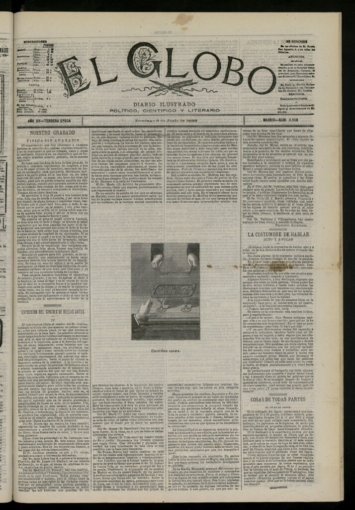 Miniatura de El Globo : diario ilustrado del 2 de junio de 1889, nº 4958
