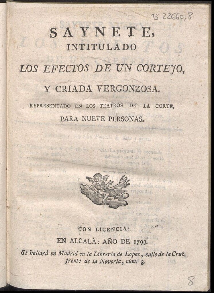Miniatura de Saynete intitulado Los efectos de un cortejo, y criada vergonzosa