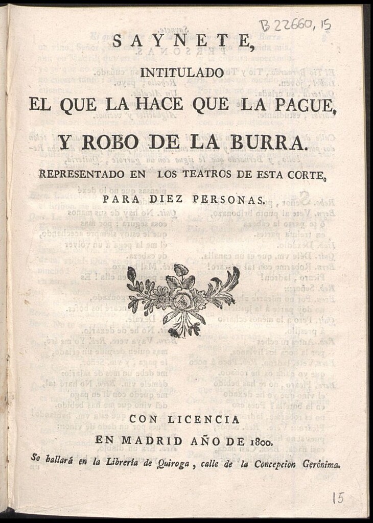Miniatura de Saynete intitulado El que la hace que la pague, y robo de la burra