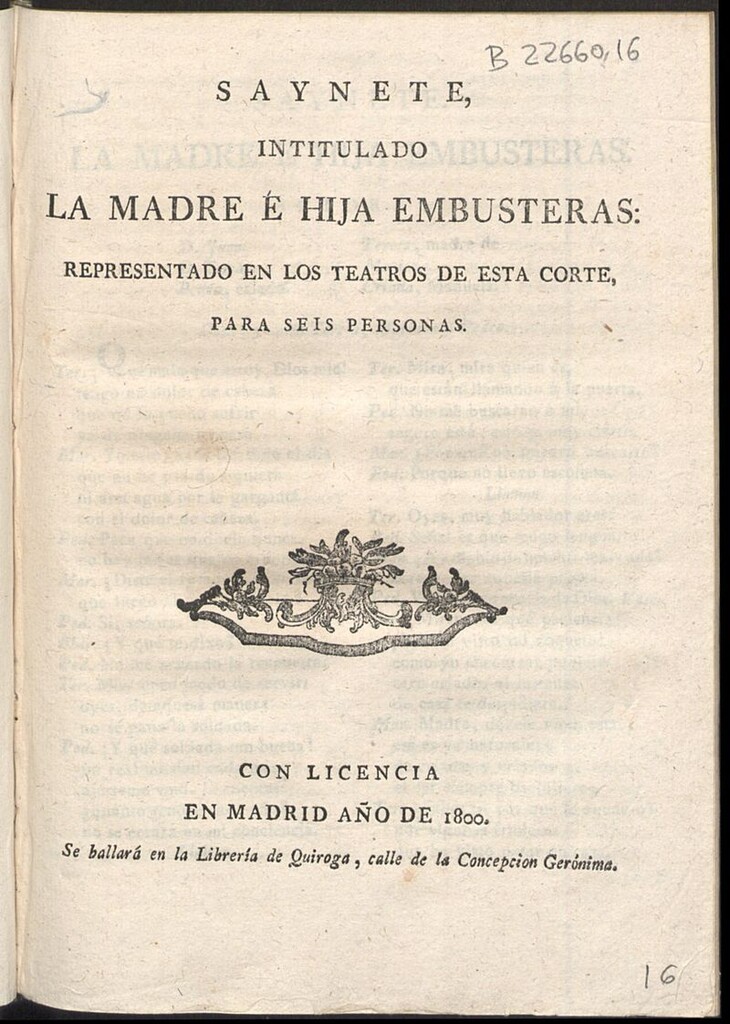Miniatura de Saynete intitulado La madre e hija embusteras
