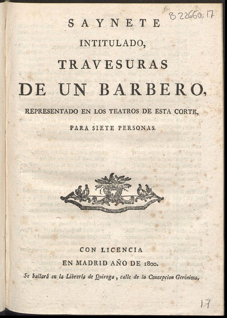 Miniatura de Saynete intitulado Travesuras de un barbero