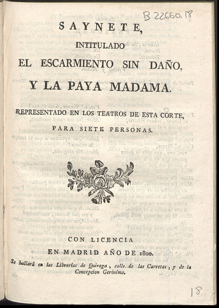 Miniatura de Saynete intitulado El escarmiento sin daño y la paya madama