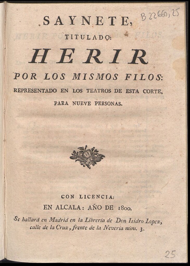 Miniatura de Saynete titulado Herir por los mismos filos