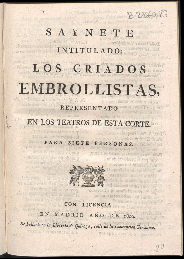 Miniatura de Saynete intitulado Los criados embrollistas