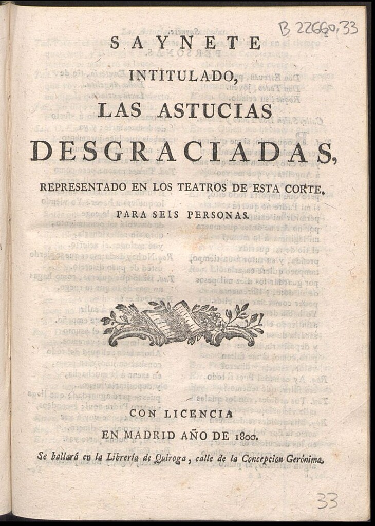 Miniatura de Saynete intitulado Las astucias desgraciadas
