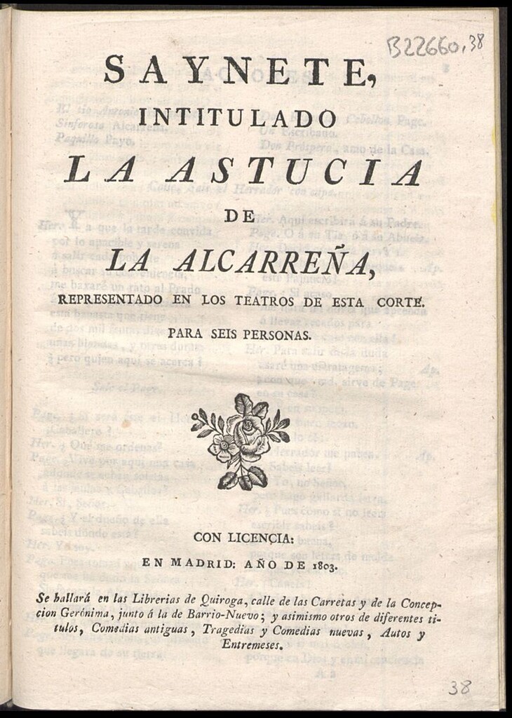 Miniatura de Saynete intitulado La astucia de la Alcarreña