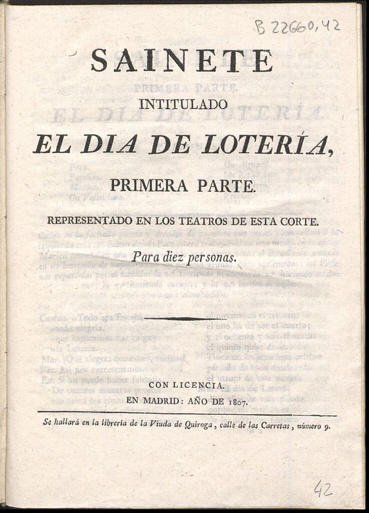 Miniatura de Saynete intitulado El día de lotería, primera parte