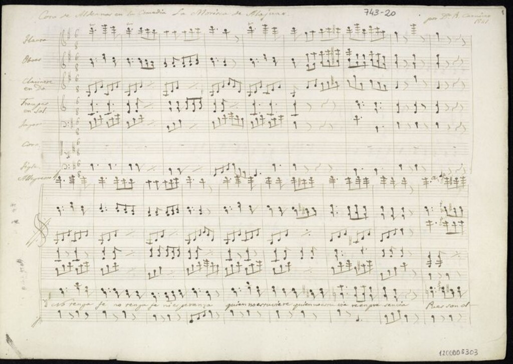 Miniatura de Coro de las aldeanas en la comedia La morisca de Alajuar