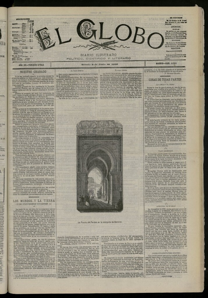 Miniatura de El Globo : diario ilustrado del 8 de junio de 1889, nº 4964
