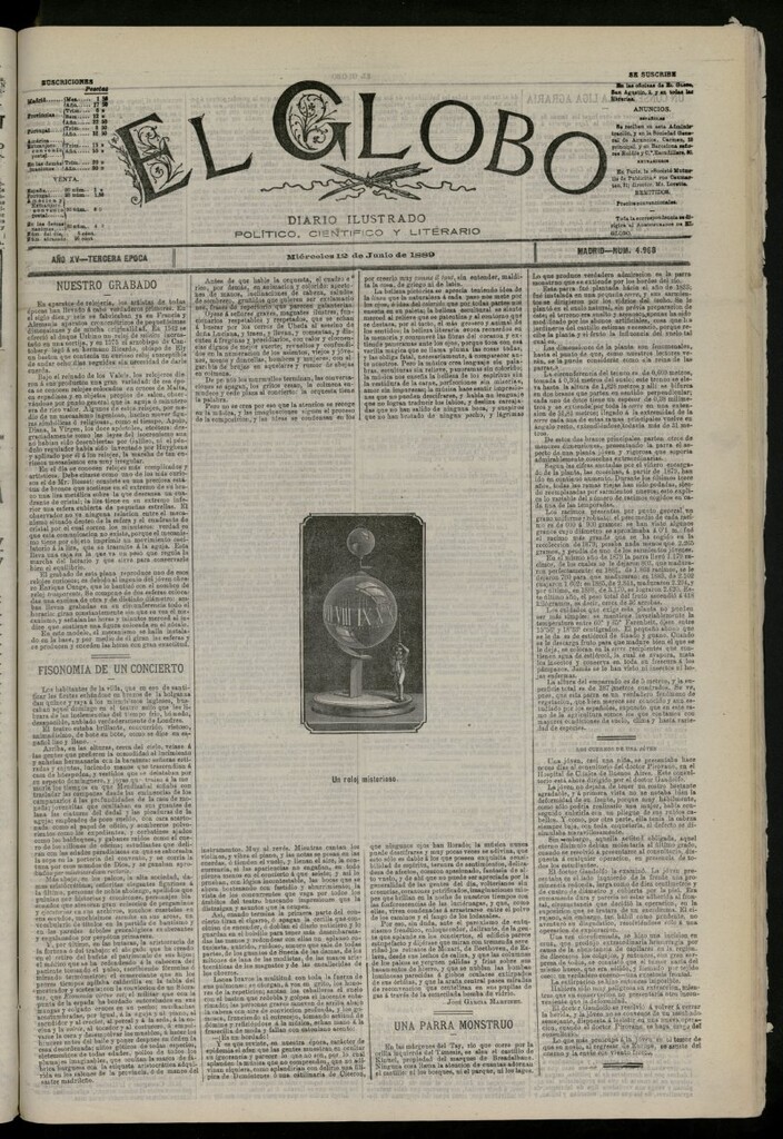Miniatura de El Globo : diario ilustrado del 12 de junio de 1889, nº 4968