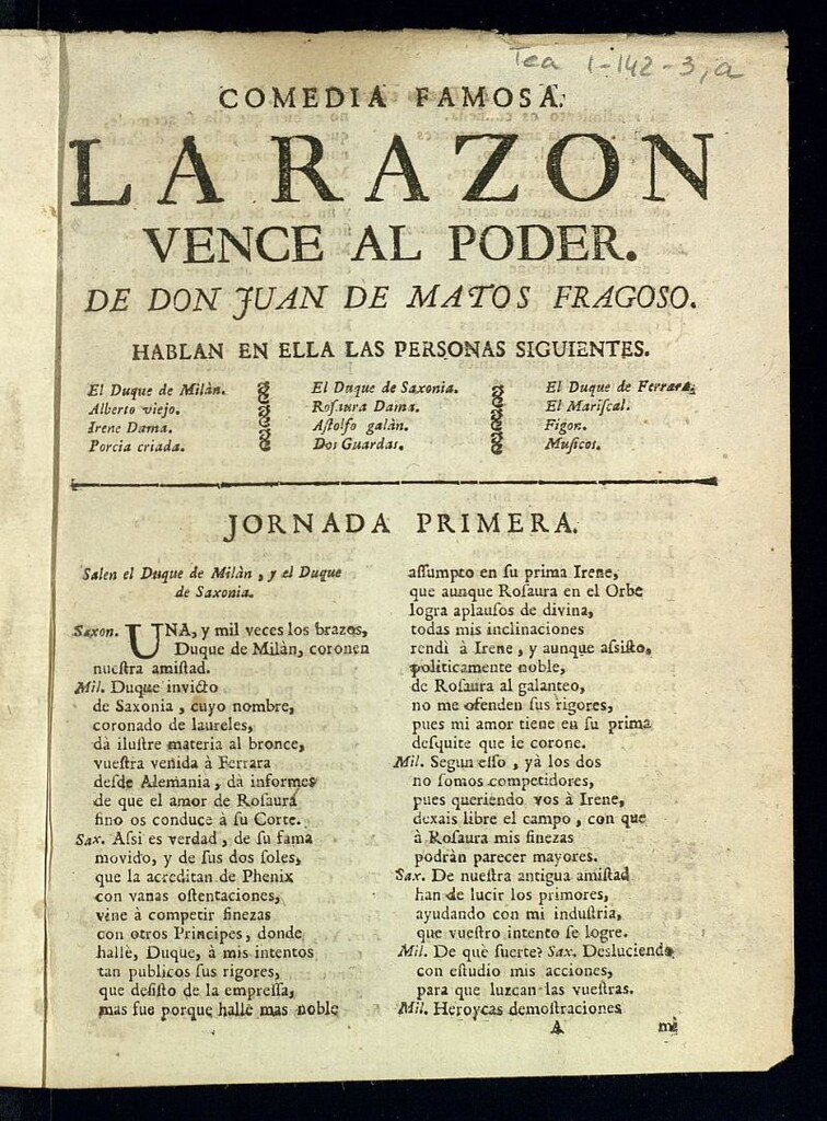 Miniatura de Comedia famosa, La razón vence al poder