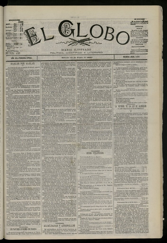 Miniatura de El Globo : diario ilustrado del 15 de junio de 1889, nº 4971