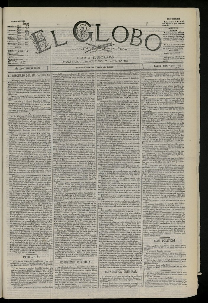 Miniatura de El Globo : diario ilustrado del 29 de junio de 1889, nº 4985