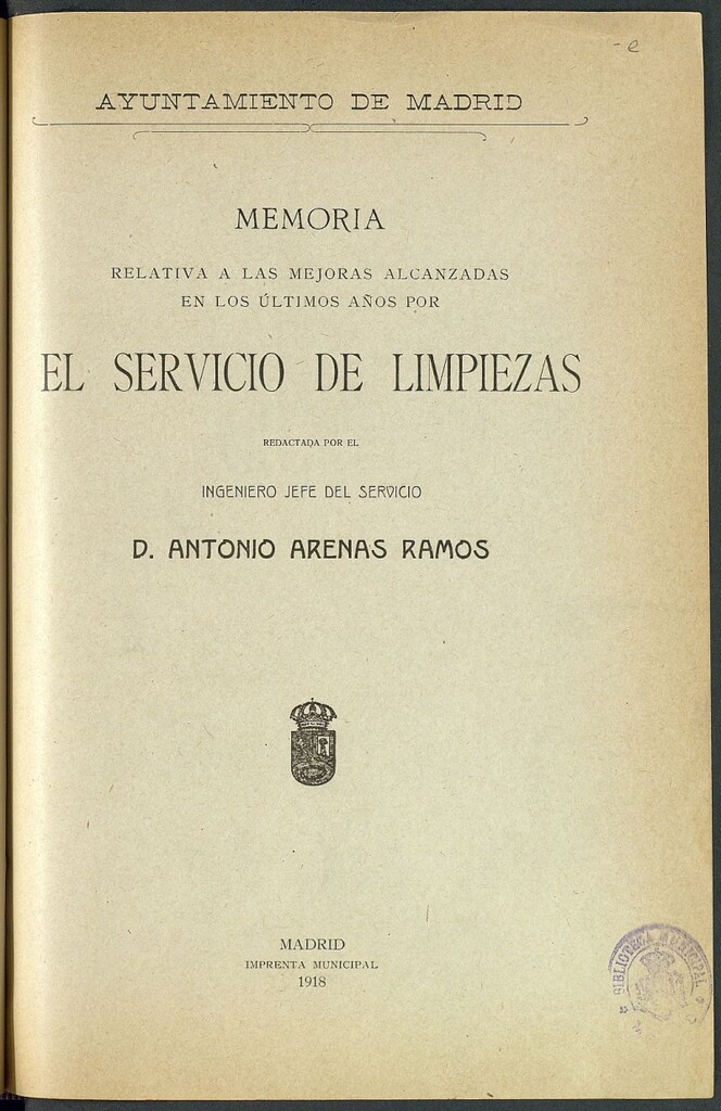 Miniatura de Memoria relativa a las mejoras alcanzadas en los últimos años por el Servicio de limpiezas