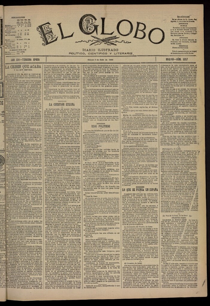 Miniatura de El Globo : diario ilustrado del 5 de julio de 1890, nº 5357