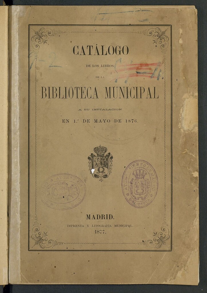 Miniatura de Catalogo de los libros de la Biblioteca municipal a su instalacion en 1º de Mayo 1876