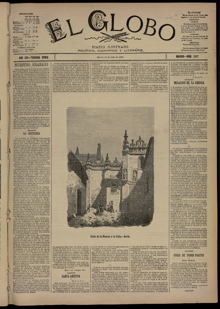 Miniatura de El Globo : diario ilustrado del 15 de julio de 1890, nº 5367