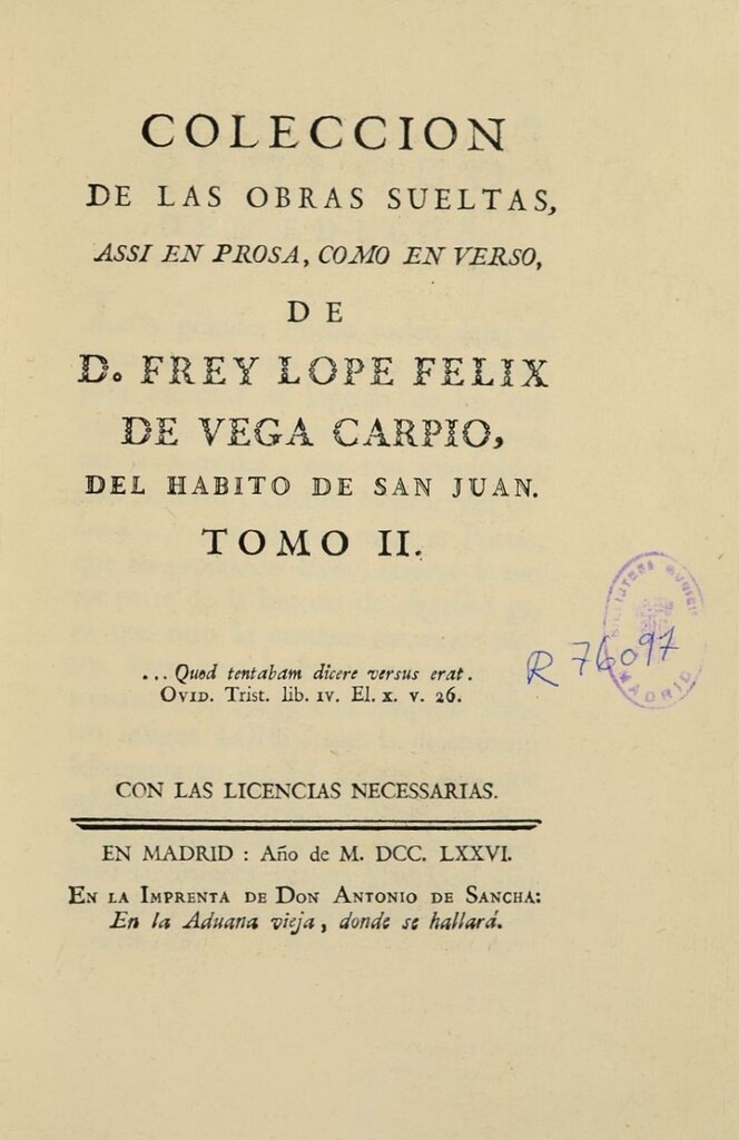 Miniatura de Coleccion de las obras sueltas, assi en prosa, como en verso de D. Frey Lope Felix de Vega Carpio. Tomo 2