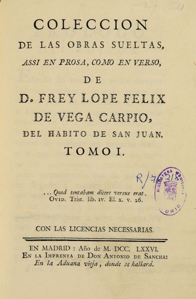 Miniatura de Coleccion de las obras sueltas, assi en prosa, como en verso de D. Frey Lope Felix de Vega Carpio. Volumen 1