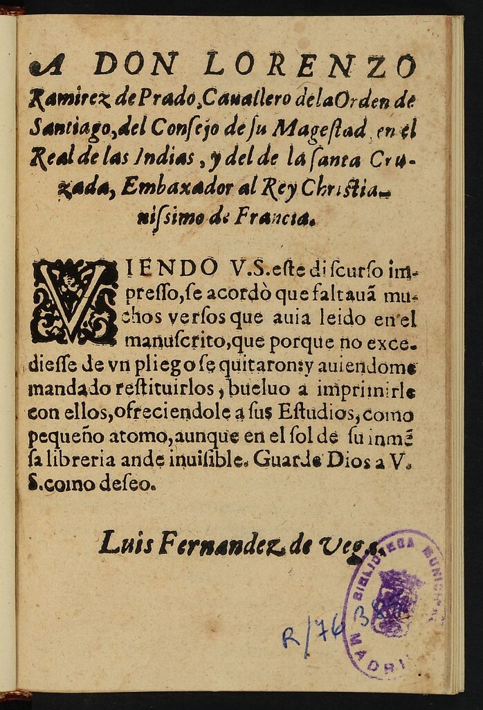 Miniatura de A Don Lorenzo Ramírez de Prado...