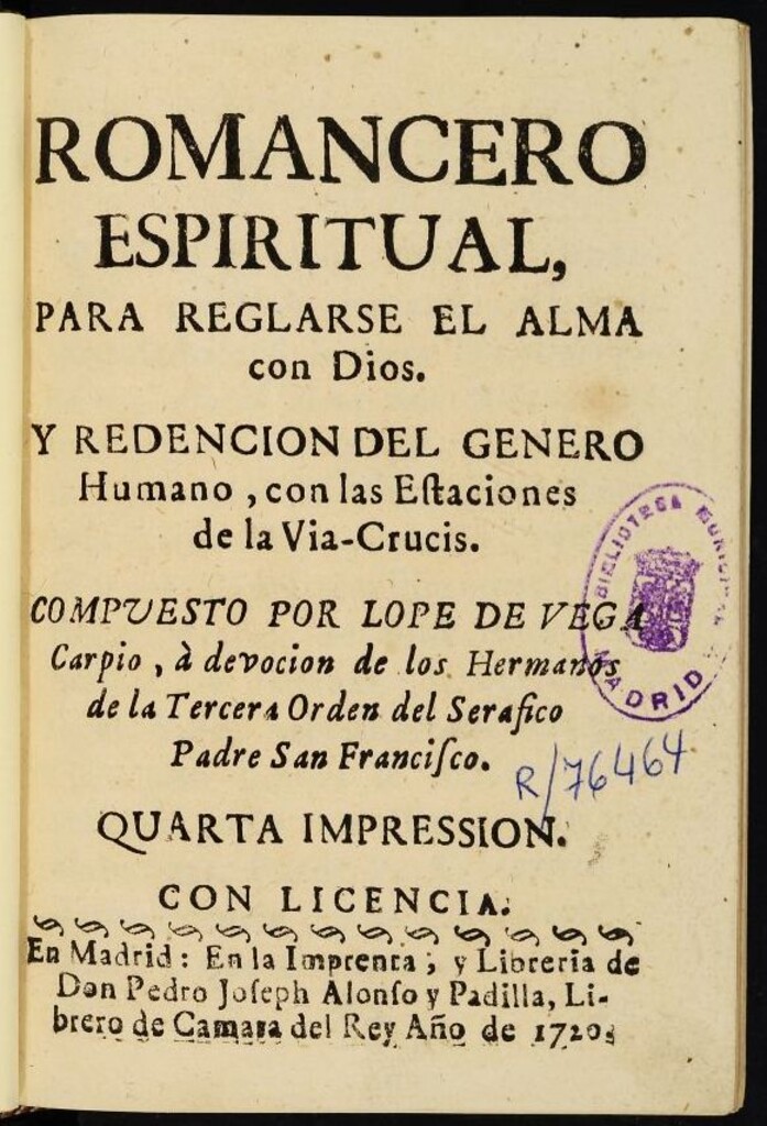 Miniatura de Romancero espiritual para reglarse el alma con Dios y redencion del genero humano : con las estaciones de la Via Crucis