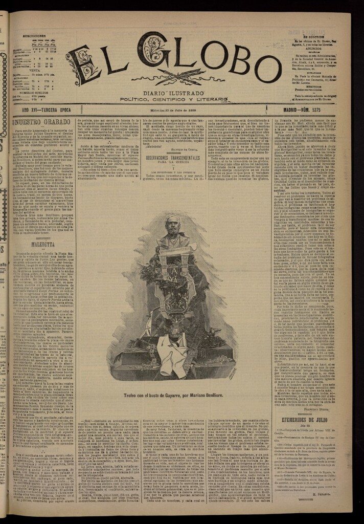 Miniatura de El Globo : diario ilustrado del 23 de julio de 1890, nº 5375