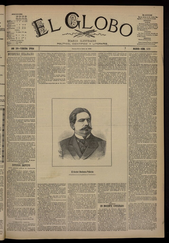 Miniatura de El Globo : diario ilustrado del 24 de julio de 1890, nº 5376