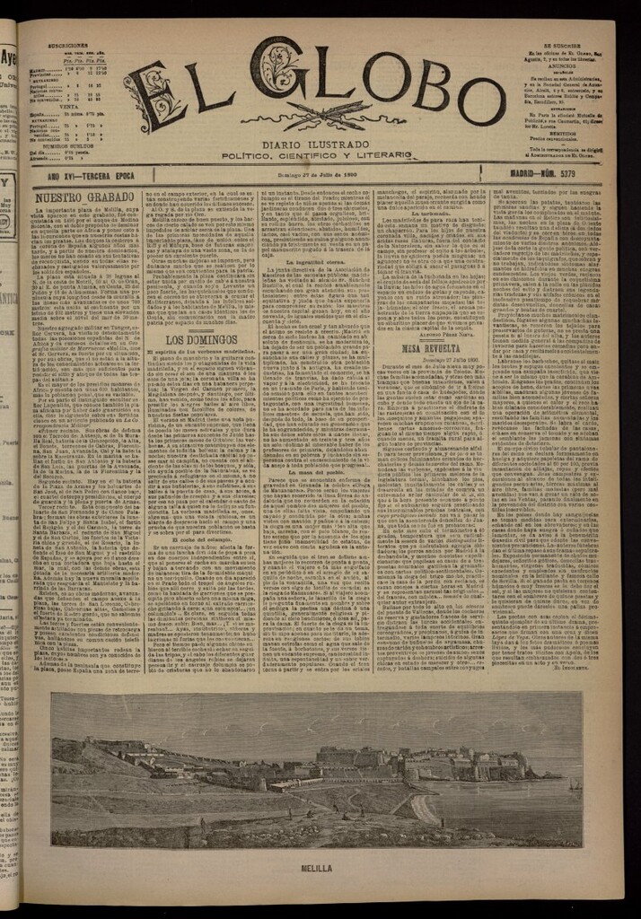 Miniatura de El Globo : diario ilustrado del 27 de julio de 1890, nº 5379
