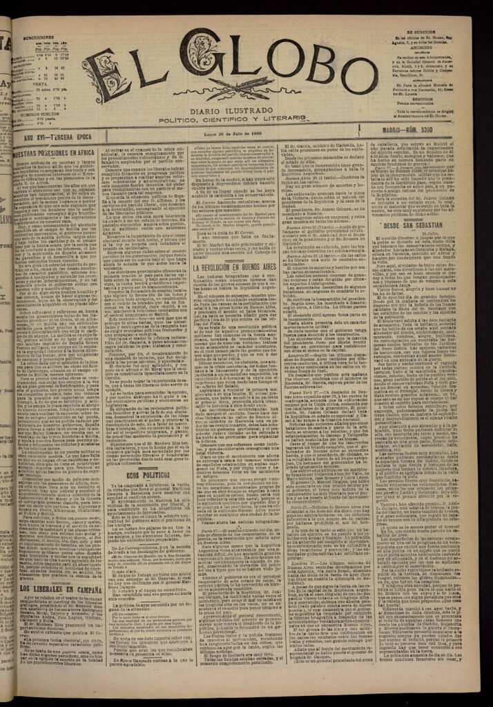 Miniatura de El Globo : diario ilustrado del 28 de julio de 1890, nº 5380
