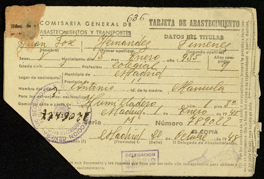 Miniatura de Tarjetas de abastecimiento de la familia Hernandez Gimeno