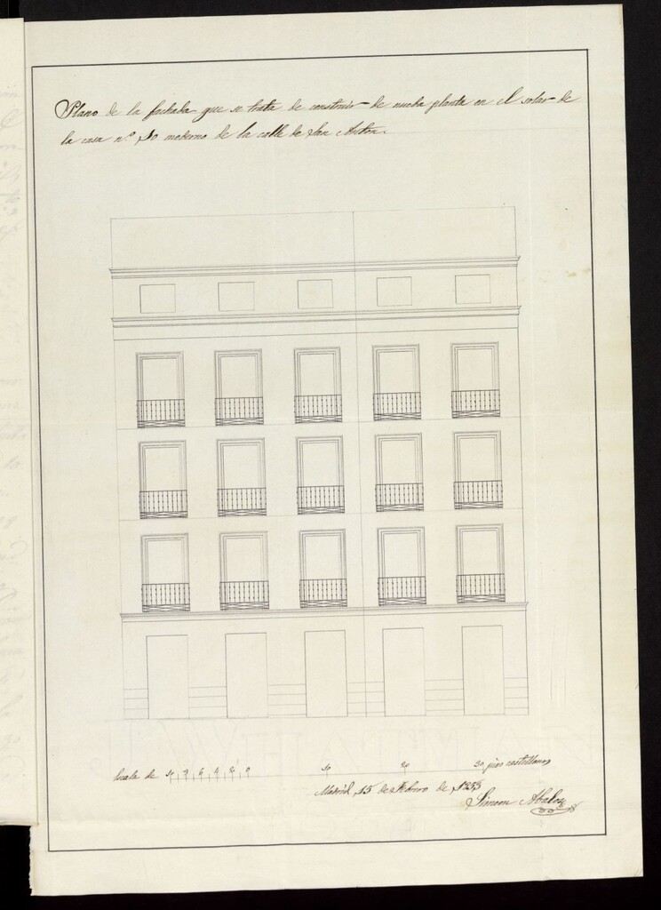Miniatura de D. Simeón Ábalos, uno de los dueños de la casa calle de S. Antón nº 10, solicitando licencia para construir la nueva planta