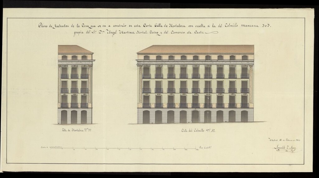 Miniatura de D. Mateo Villar, en representación de D. Ángel Martínez, licencia de nueva planta en la casa de la calle Hortaleza, nº 37