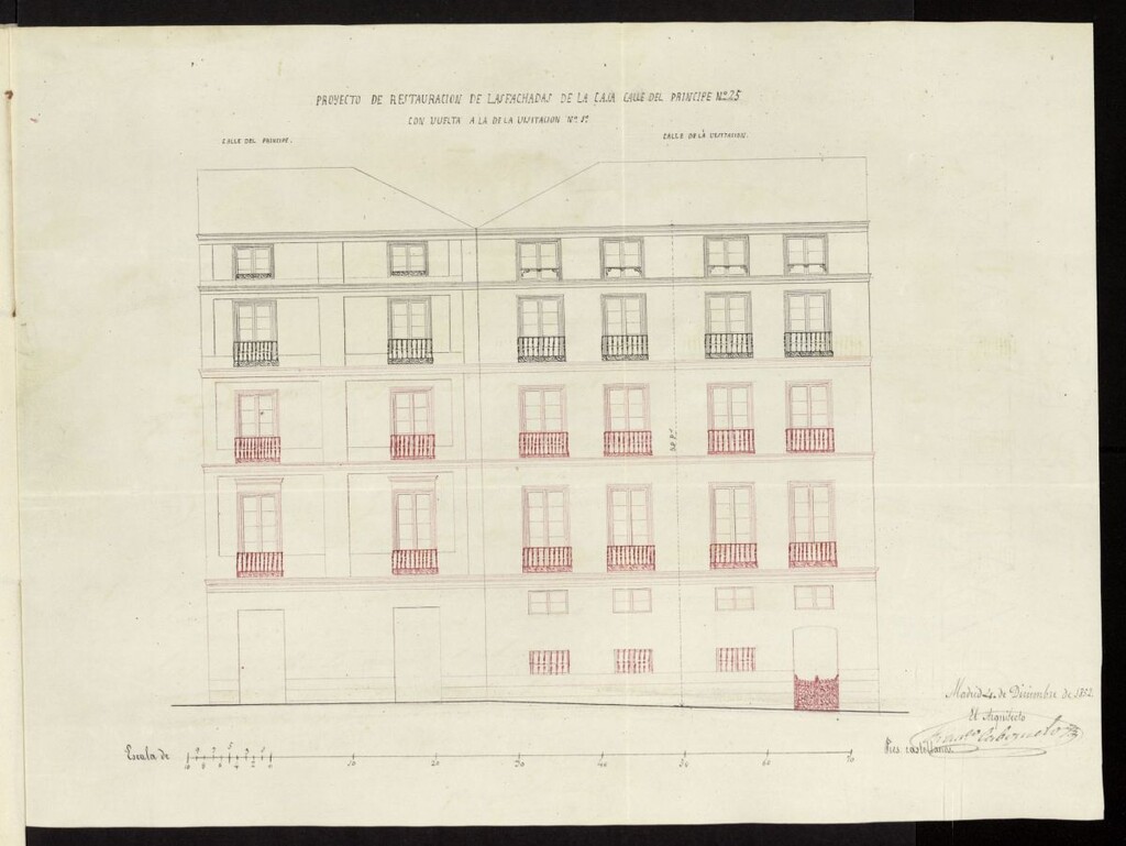 Miniatura de D. Ramón Pellico, solicitando licencia para levantar un piso 3º y sotabanco en la casa calle del Príncipe con vuelta a la de la Visitación.