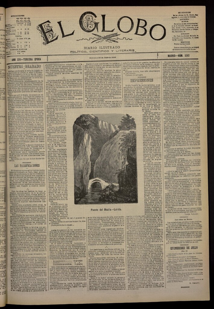 Miniatura de El Globo : diario ilustrado del 30 de julio de 1890, nº 5382