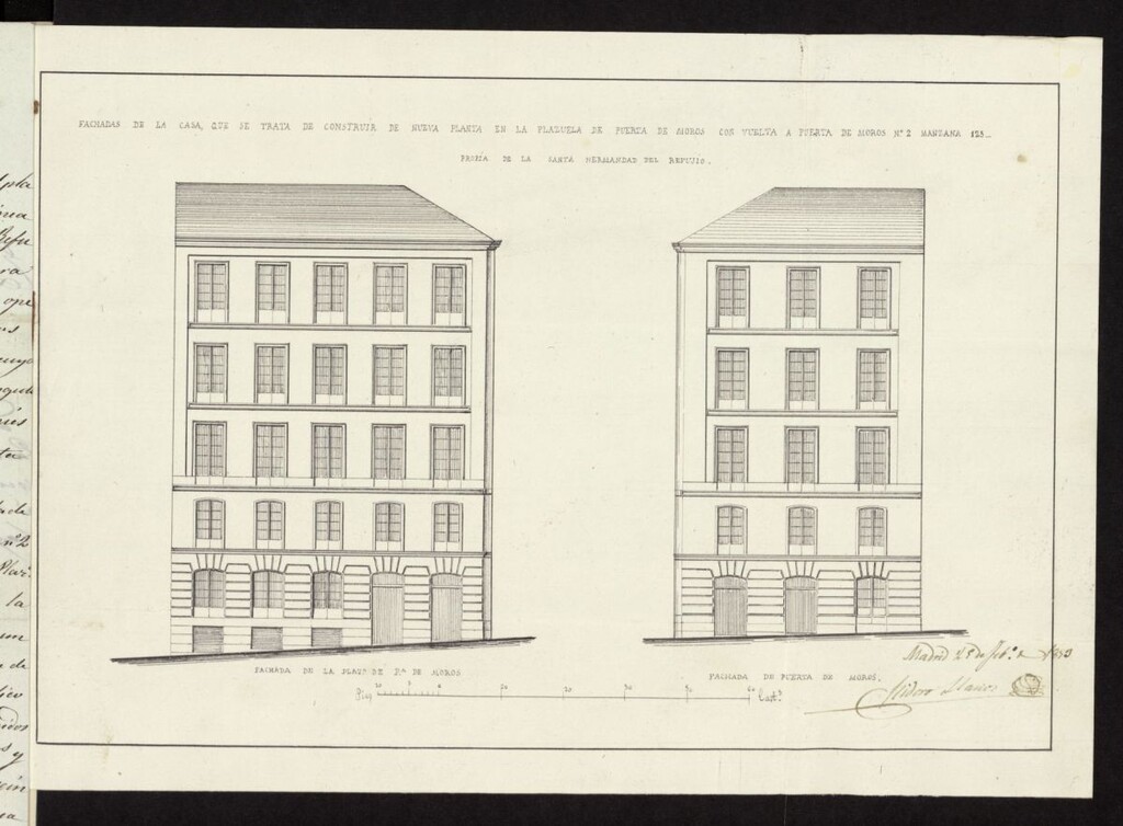 Miniatura de Licencia a la Hermandad y Refugio de Piedad, para construir una nueva planta en la Plaza de Puerta de Moros, nº 2, manzana 125