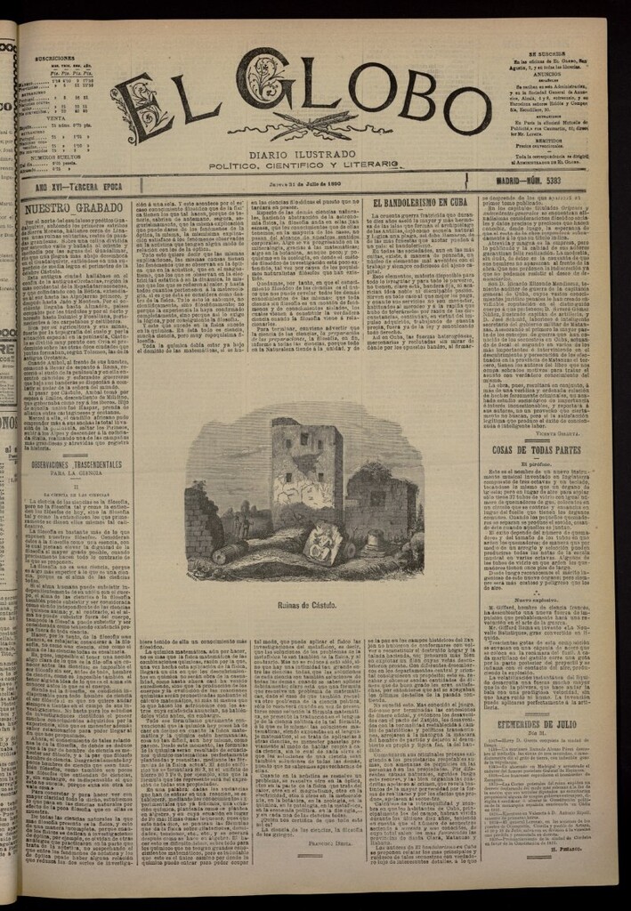 Miniatura de El Globo : diario ilustrado del 31 de julio de 1890, nº 5383