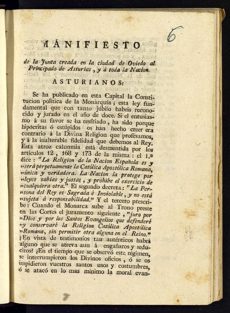 Miniatura de Manifiesto de la Junta creada en la ciudad de Oviedo al Principado de Asturias, y a toda la Nacion