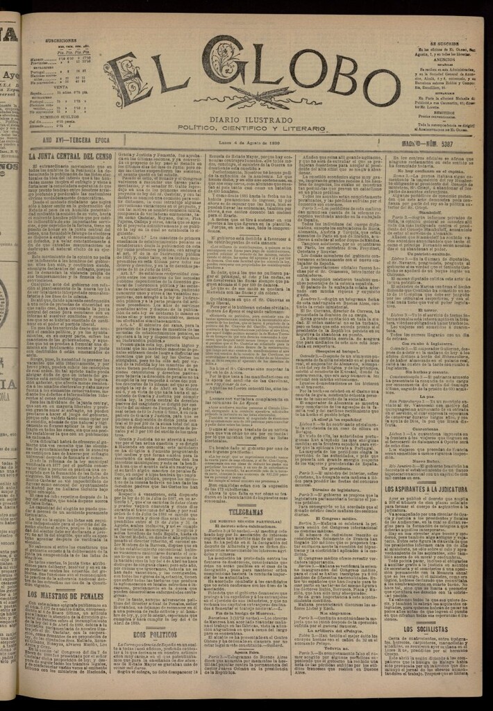 Miniatura de El Globo : diario ilustrado del 4 de agosto de 1890, nº 5387