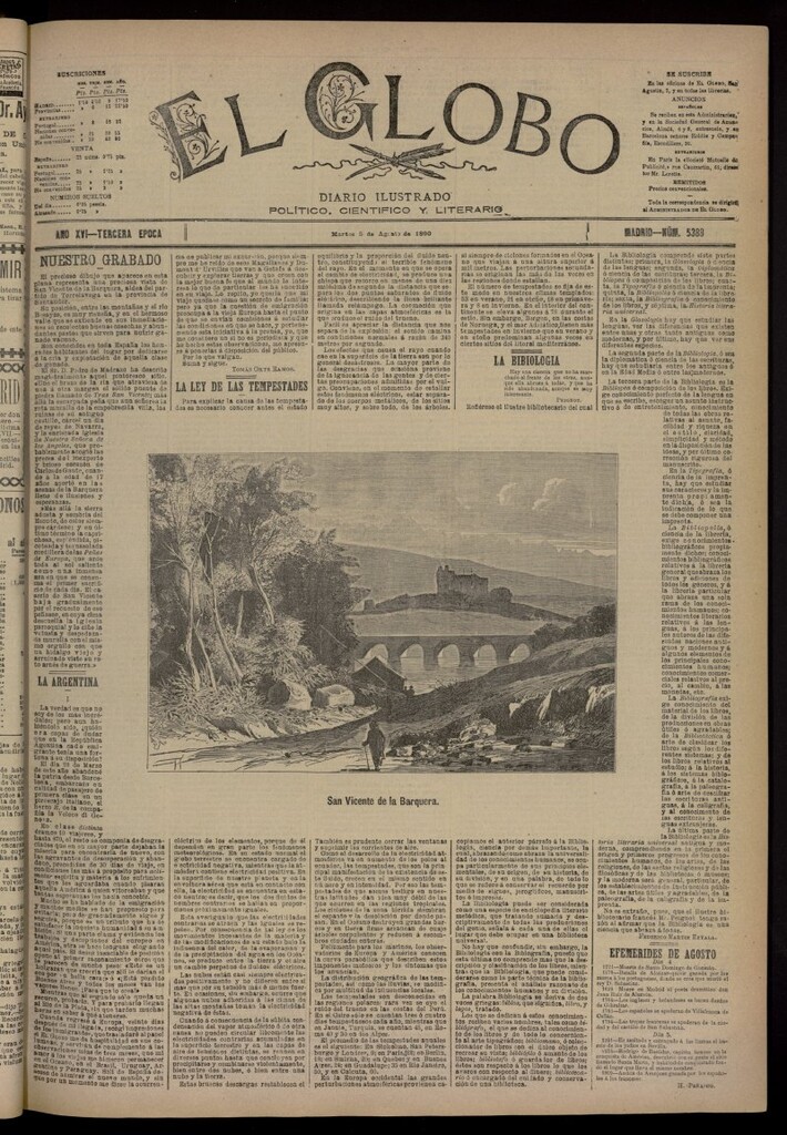 Miniatura de El Globo : diario ilustrado del 5 de agosto de 1890, nº 5388