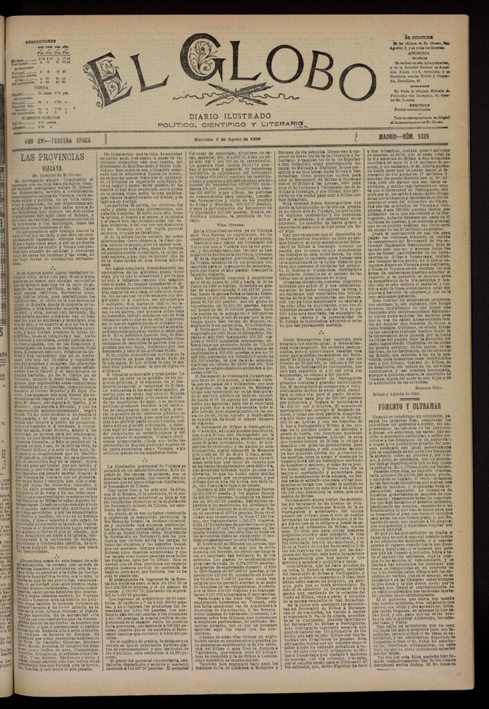 Miniatura de El Globo : diario ilustrado del 6 de agosto de 1890, nº 5389