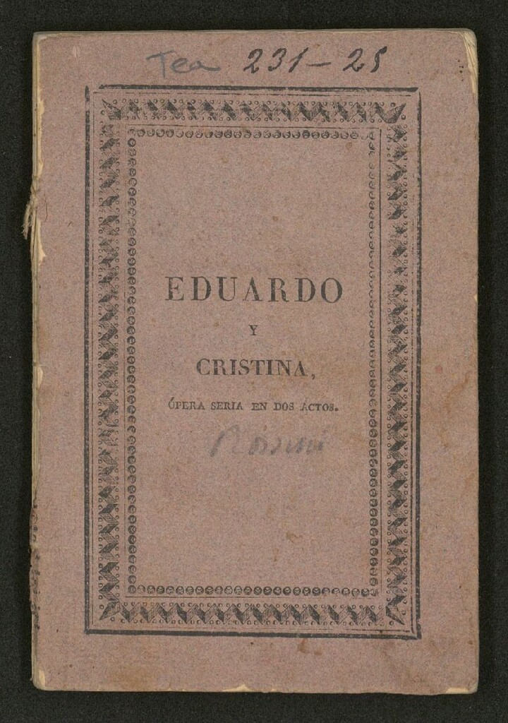 Miniatura de Eduardo y Cristina: opera séria en dos actos, que se ha de representar en el Teatro de la Cruz de esta Corte