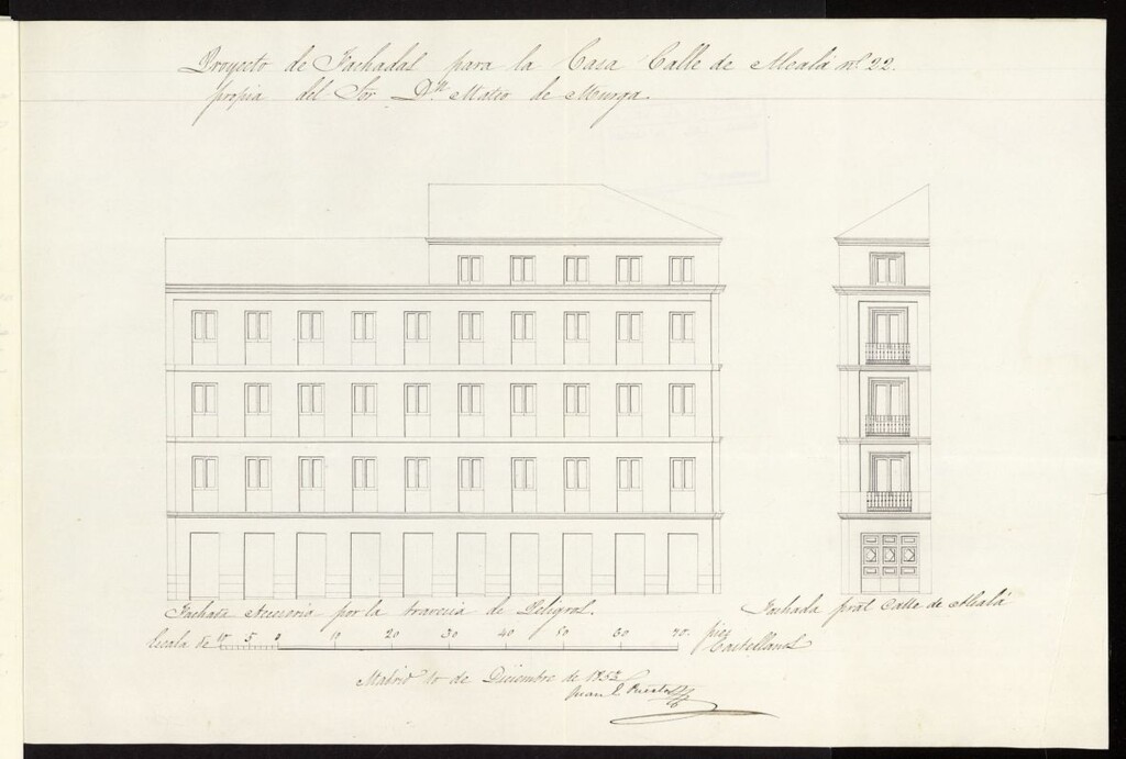 Miniatura de D. Mateo Murga, sobre edificación en la calle Alcalá nº 22, esquina a la Hita