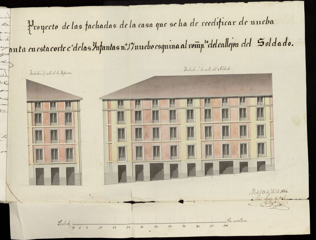 Miniatura de D. Pedro Celestino Cañedo, sobre edificación calle de las Infantas, nº 19 y 21 y rompimiento o continuación de la del Soldado, a la expresada de las Infantas