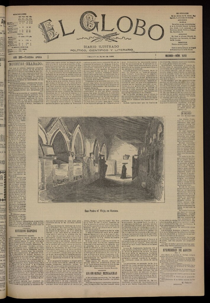 Miniatura de El Globo : diario ilustrado del 9 de agosto de 1890, nº 5392