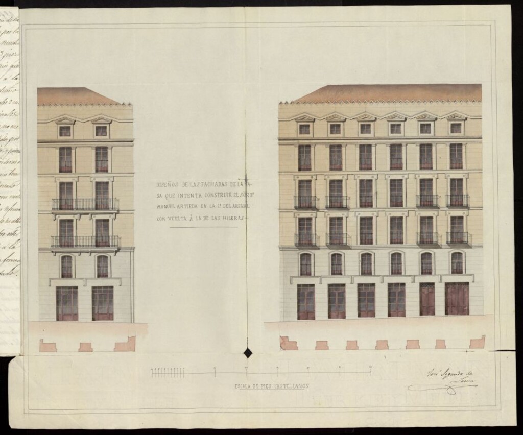 Miniatura de D. Manuel Artieda, sobre nueva edificación de la casa calle de las Yleras (Hileras) nºs 8 y 10, con vuelta a la del Arenal
