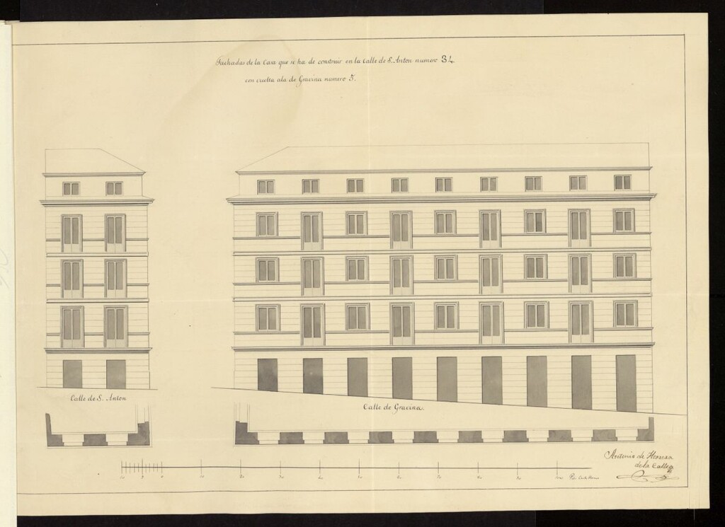 Miniatura de D. Francisco Mª de Cortázar, sobre edificar en los solares que le pertenecen en la calle de S. Antón, con vuelta a la S. Francisco  y Gravina, manzana 323