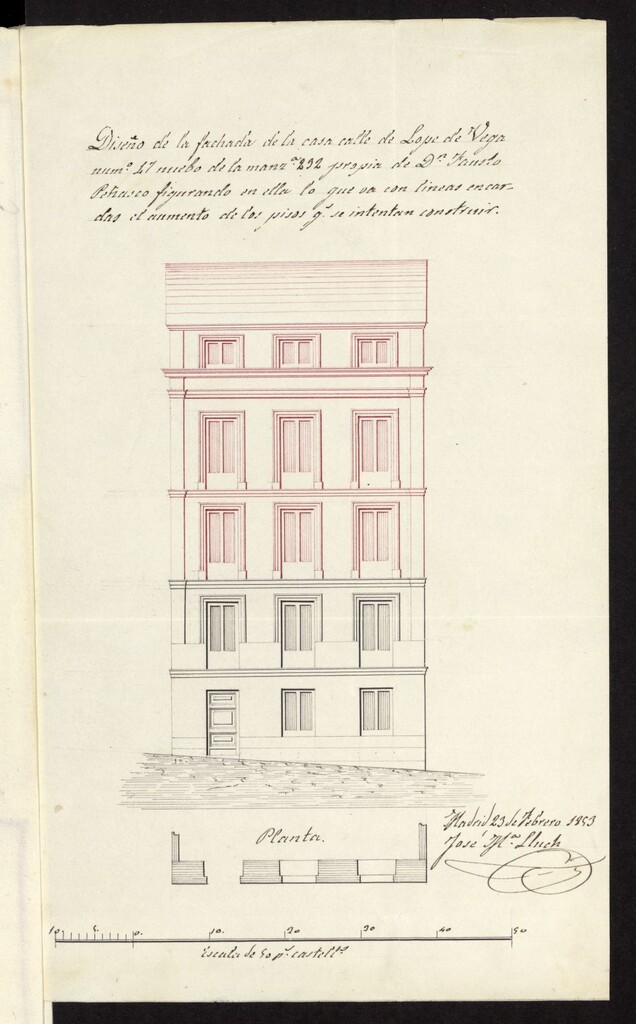 Miniatura de D. Fausto Peñasco, licencia para construir tres pisos a la casa calle de Lope de Vega nº 47, manzana 232