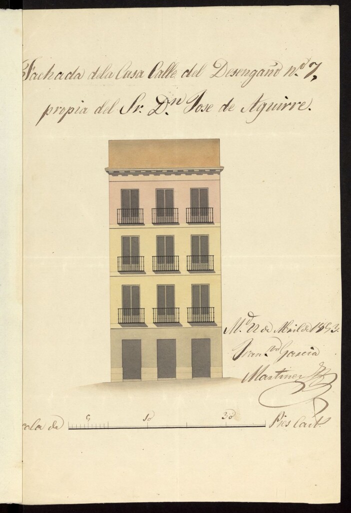 Miniatura de D. José Aguirre, licencia para levantar un piso 3º  a la casa calle del Desengaño nº 7 manzana 355