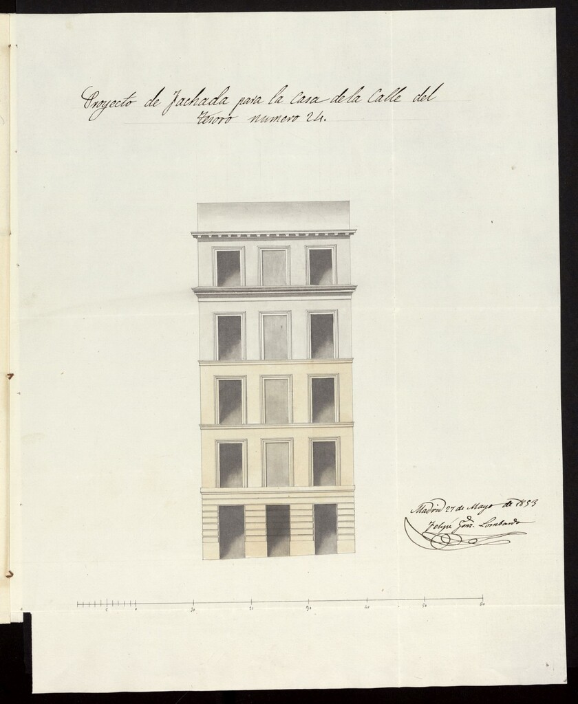 Miniatura de D. Antonio de la Torre a nombre de D. Antonio Porras, licencia para levantar un piso 3º y sotabanco a la casa calle del Tesoro nº 24 (actual nª 14)
